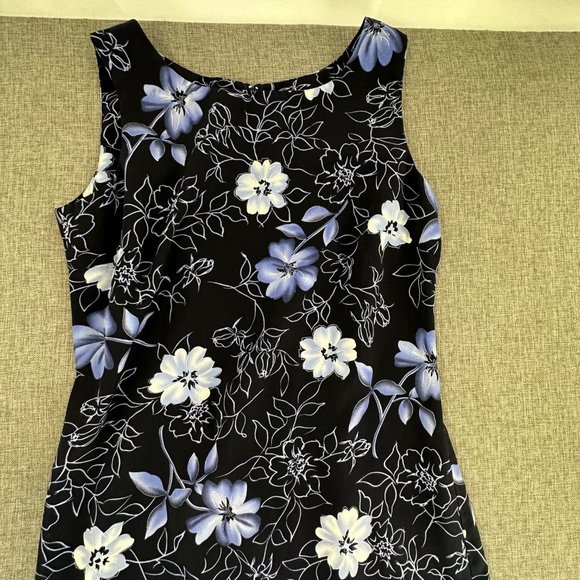 Dressbarn Floral Maxi Dress Sleeveless Polyester Blue Size 4 Round Neck Zip Clos - Picture 2 of 11
